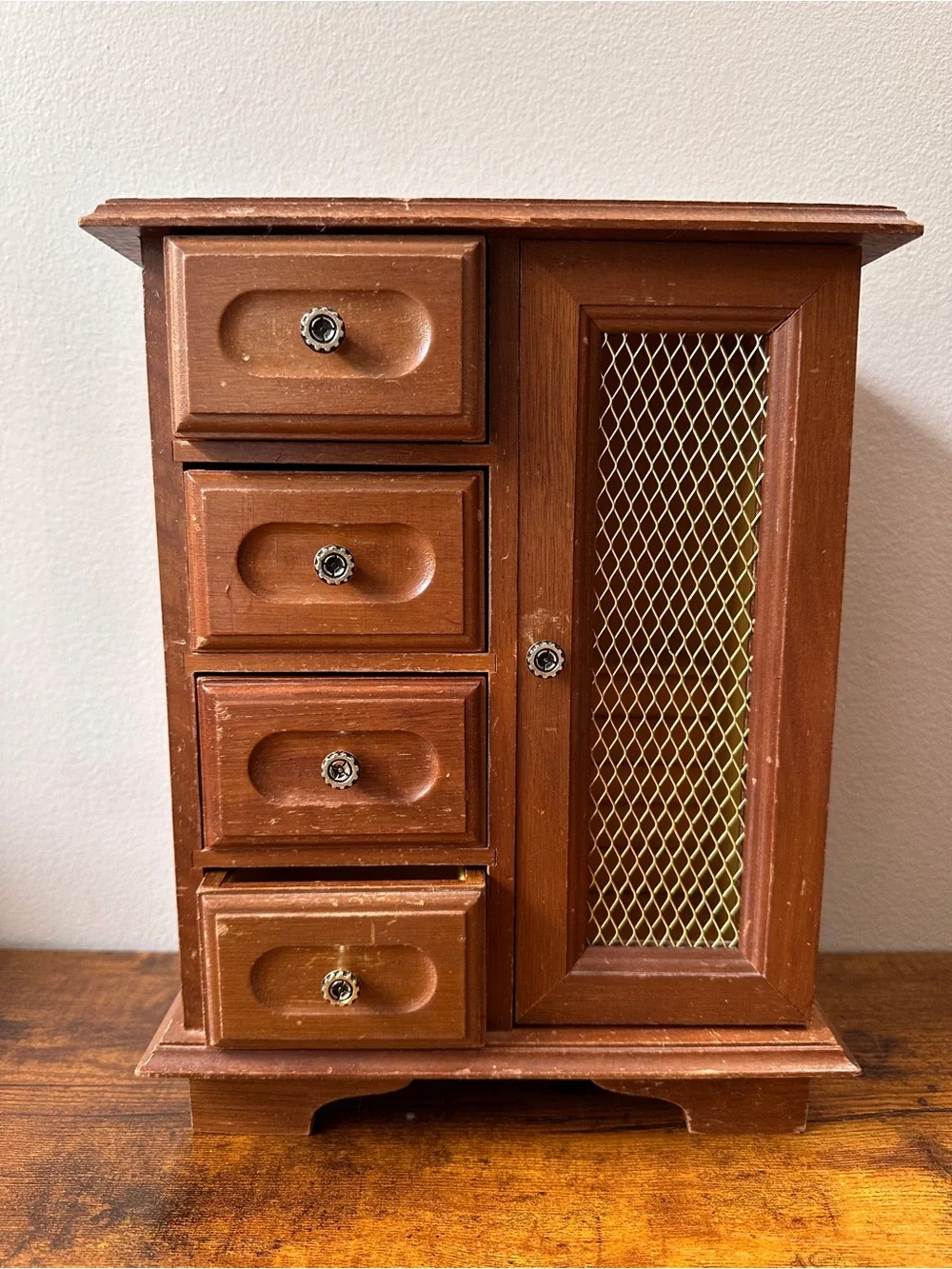 Vintage London Leather Musical Wooden Mini Armoire Jewelry Box! W5